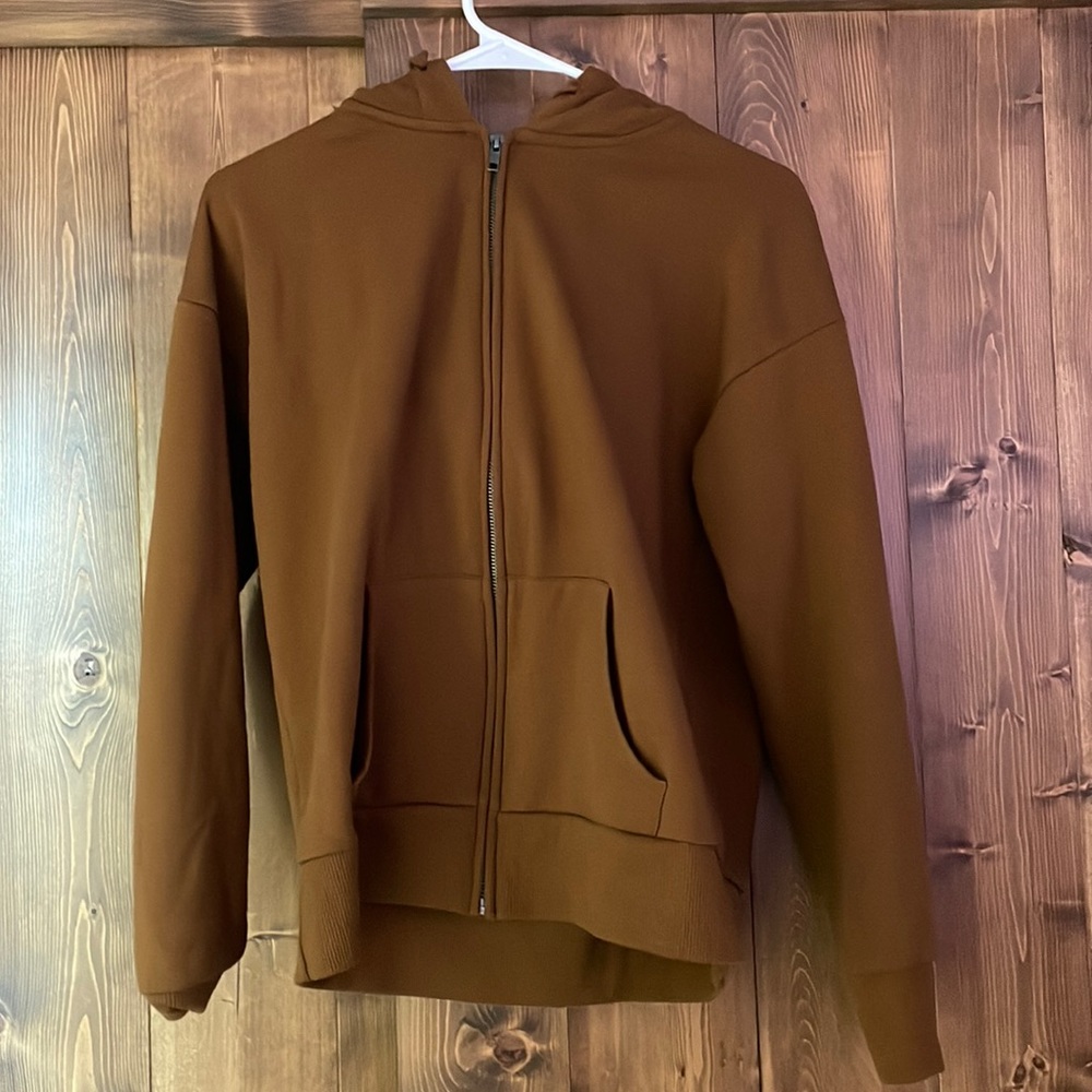 Brown, zip-up hoodie